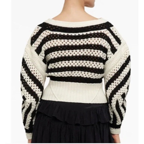 ZARA Striped croppe Chunky Knit Sweater Crochet Long Sleeve Limited Edition M L - Picture 10 of 11